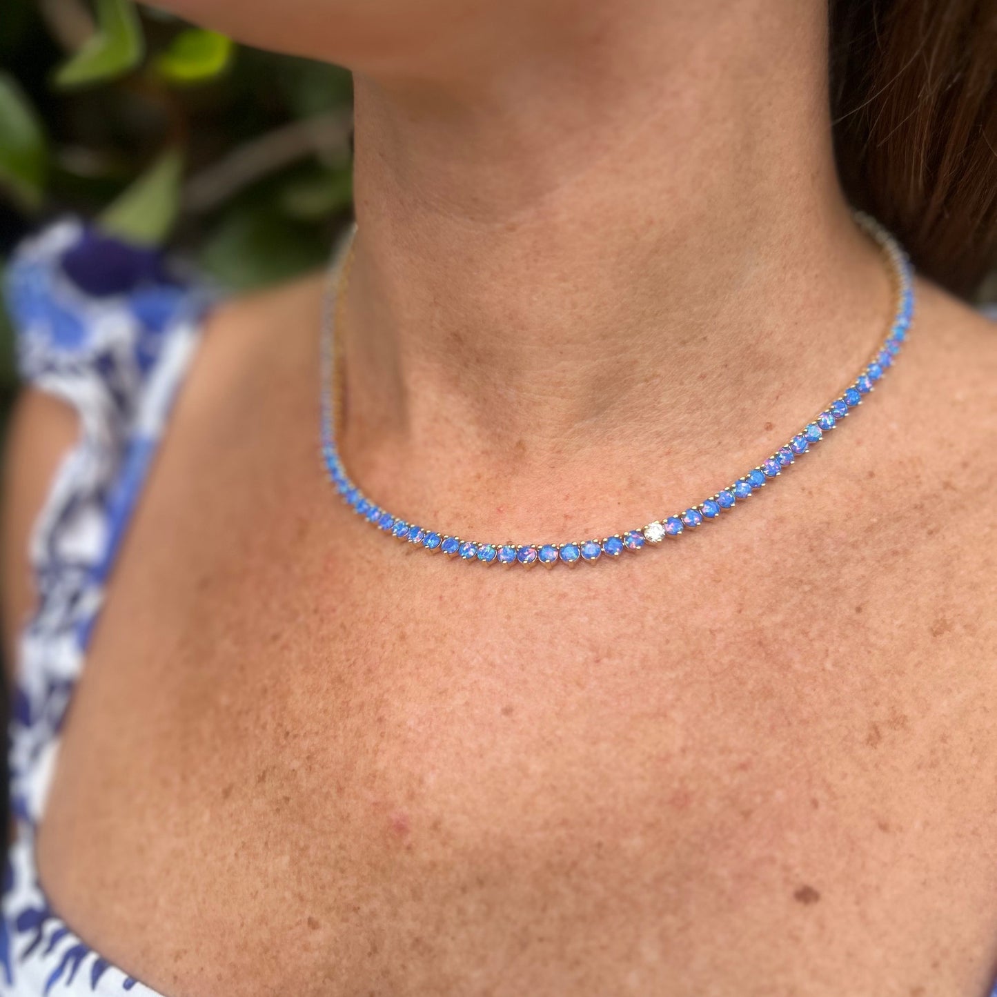 Sapphire Martini Opal and Diamond Necklace