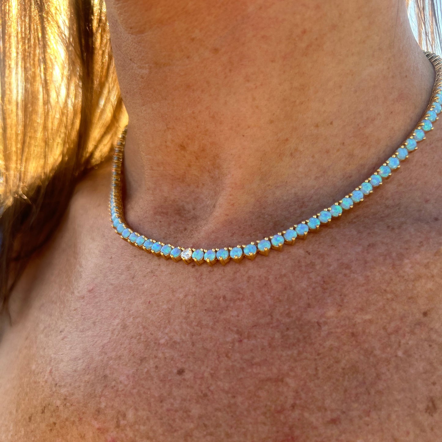 Blue Hawaii Opal and Diamond Necklace