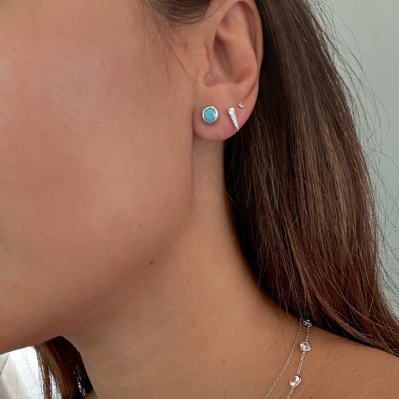 Turquoise Round Bezel Stud Earrings