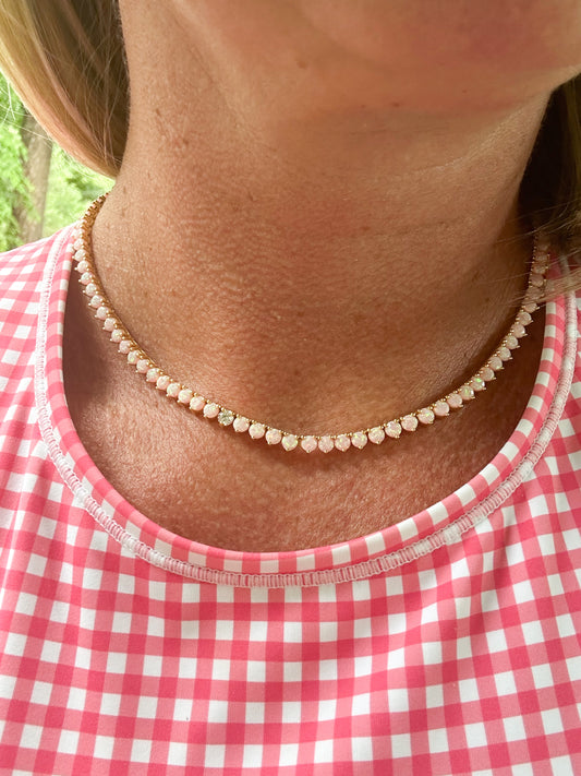 Chelsea Pink Opal Necklace with Diamond