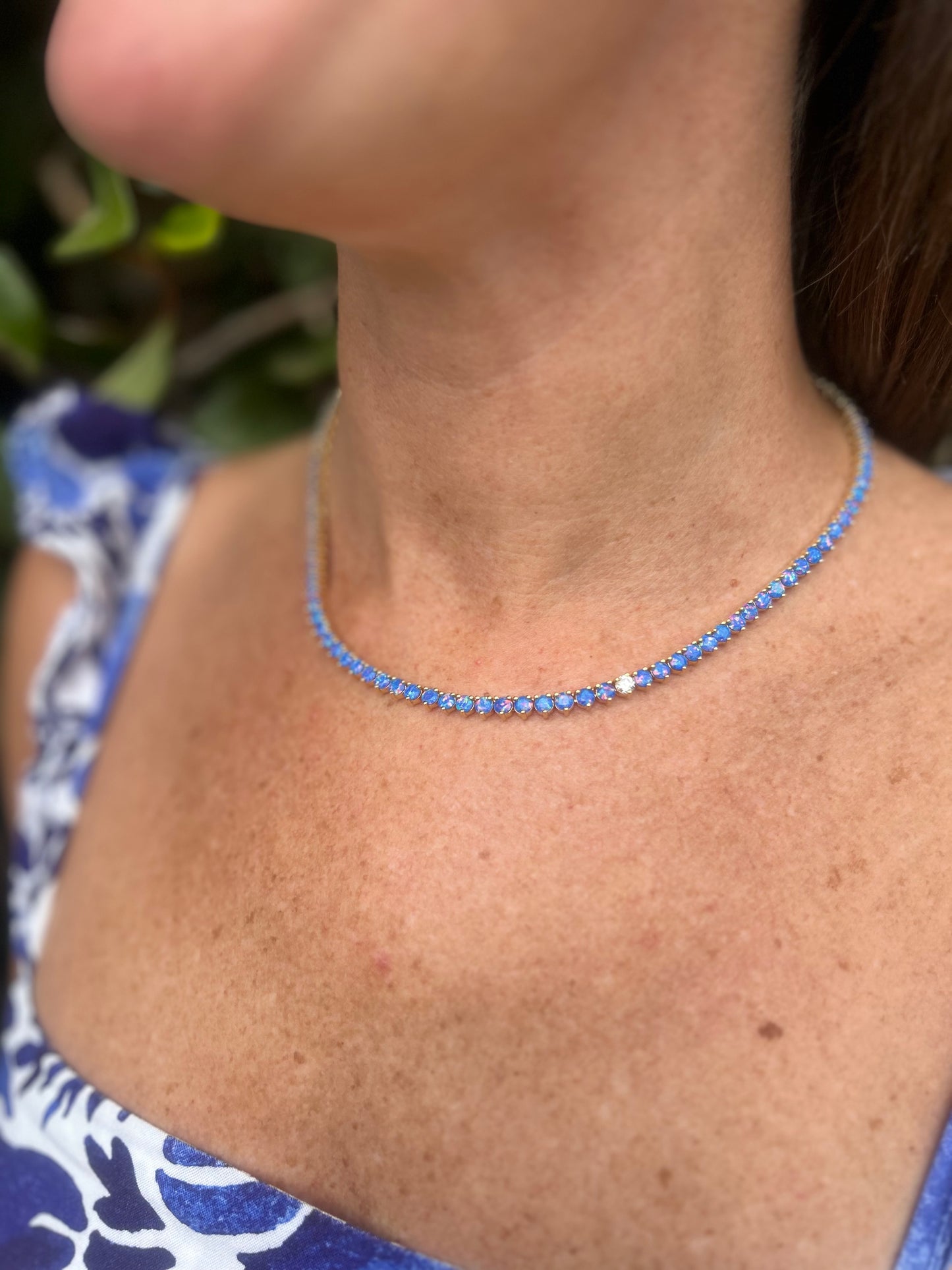 Sapphire Martini Opal and Diamond Necklace