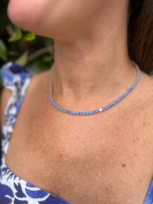 Sapphire Martini Opal and Diamond Necklace