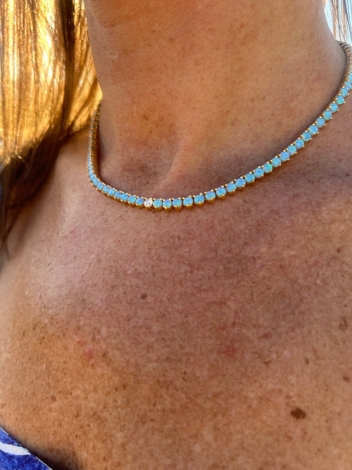 Blue Hawaii Opal and Diamond Necklace
