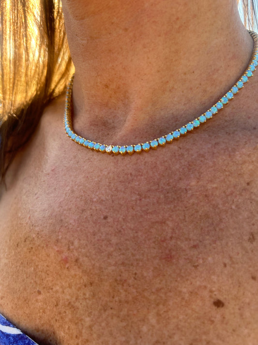 Blue Hawaii Opal and Diamond Necklace