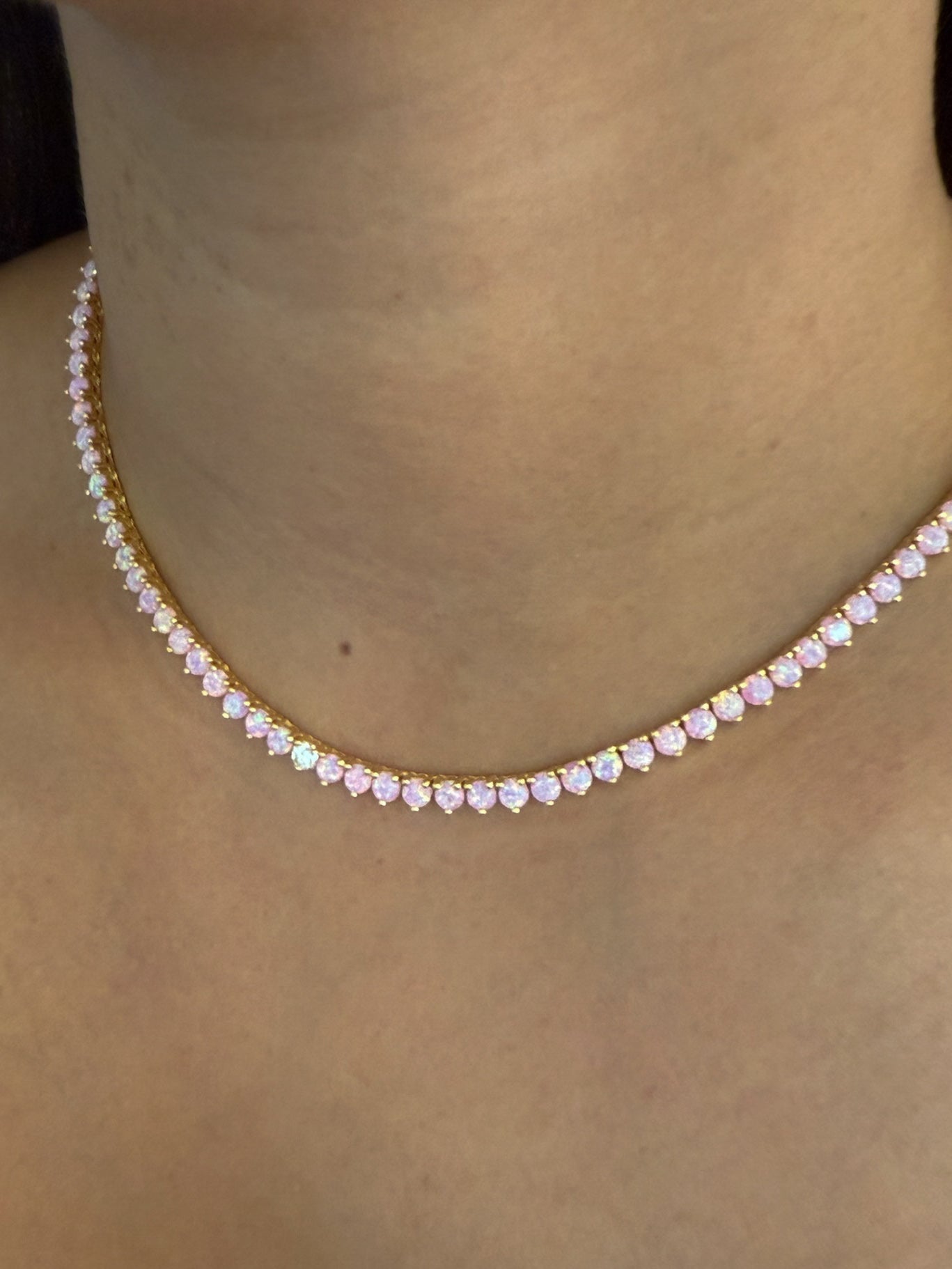 Chelsea Pink Opal Necklace with Diamond