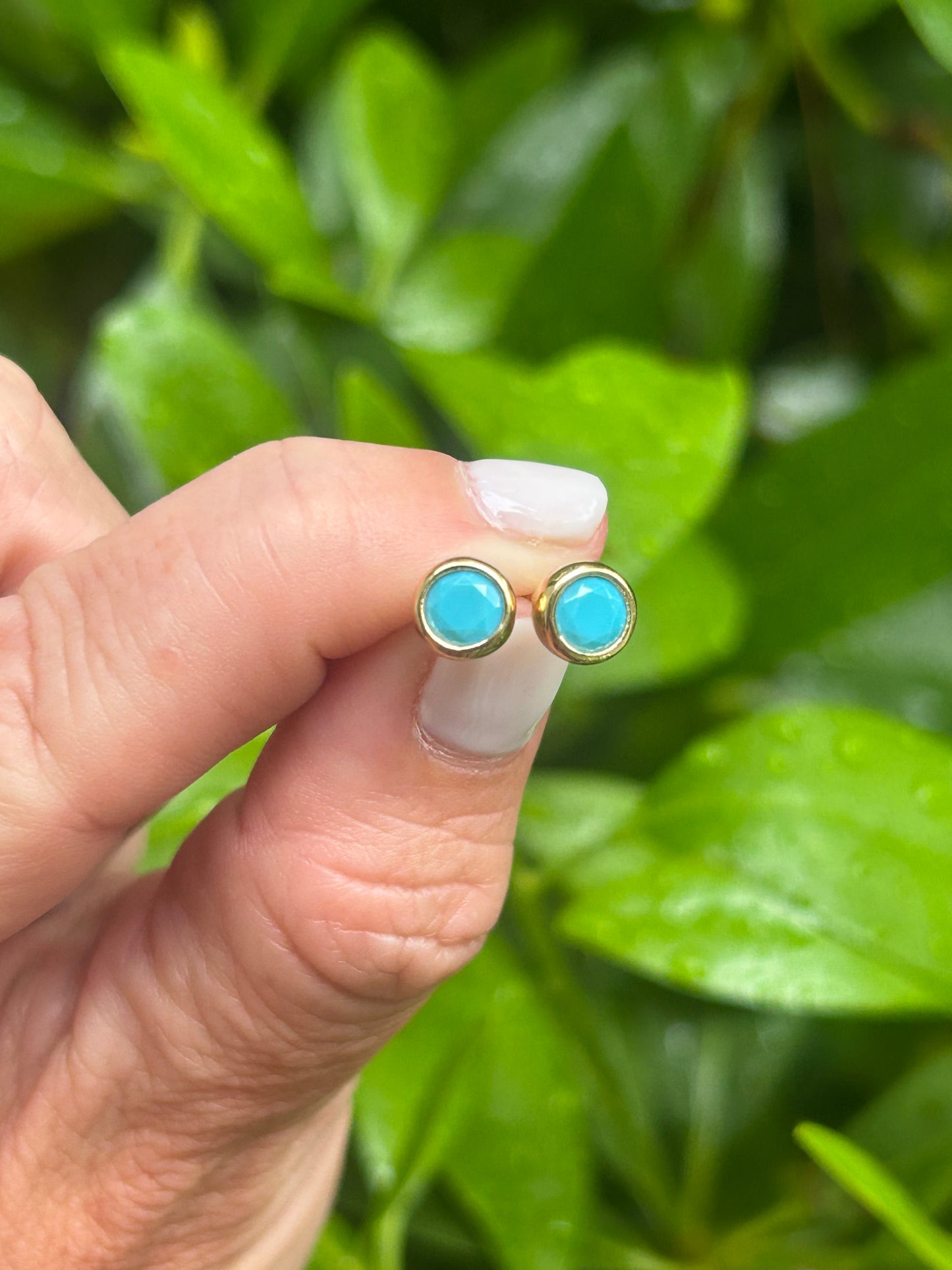 Turquoise Round Bezel Stud Earrings